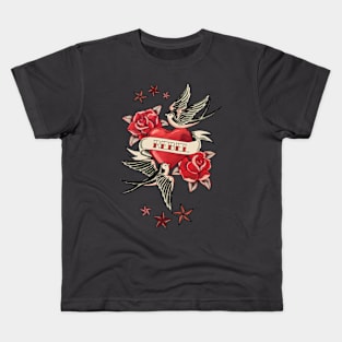 Rebel Heart Retro Tattoo Kids T-Shirt